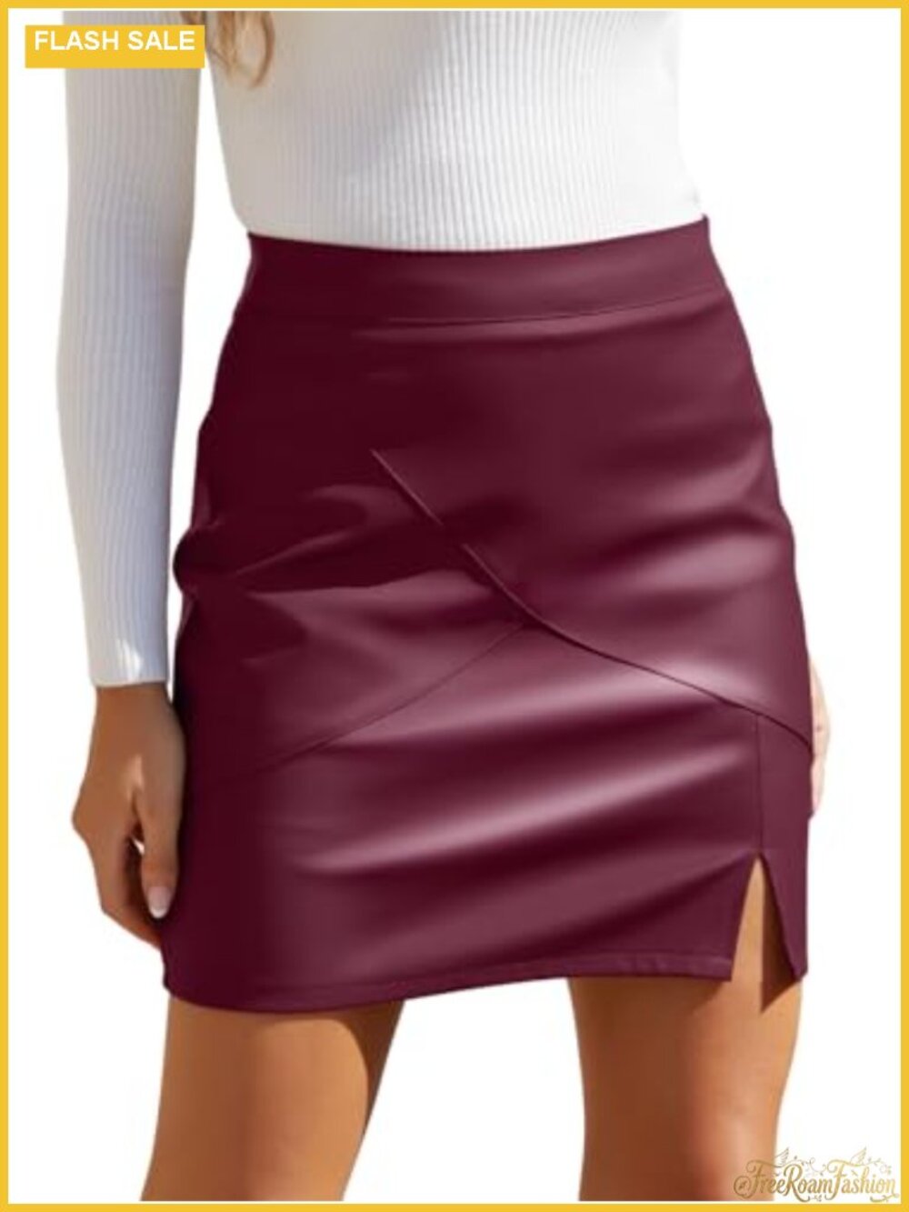 Faux Leather High Waisted Bodycon Pencil Mini Skirt with Built-in Shorts